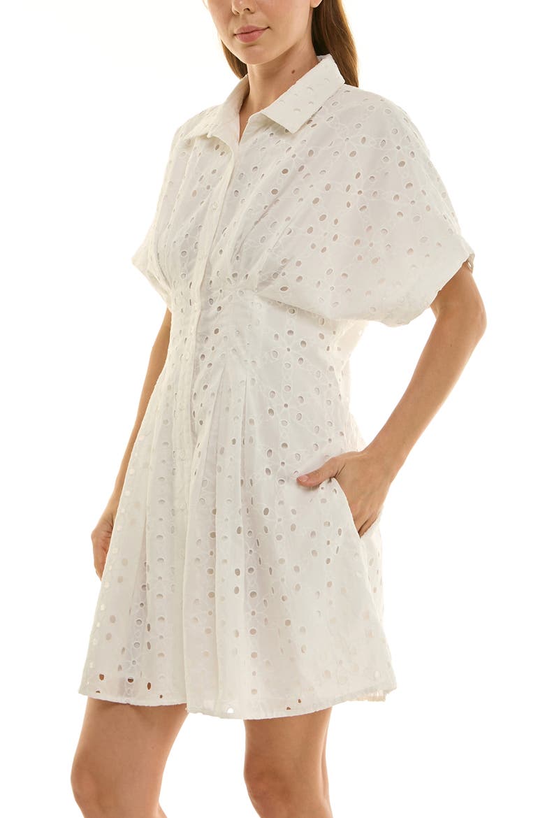 Cotton Broderie Anglaise Mini Shirtdress, Alternate, color, BRILLIANT WHITE