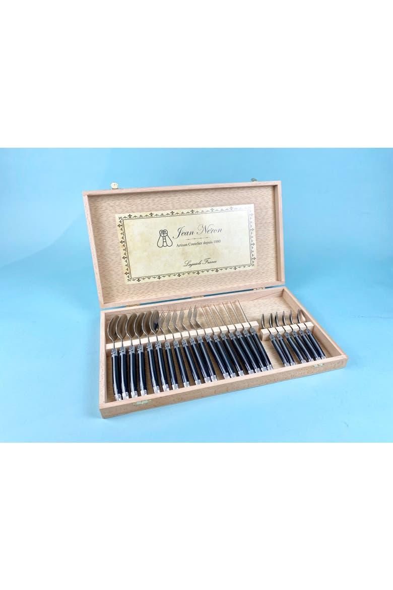Platine 24 Piece Flatware Set in Wood Presentation Box, Alternate, color, Black