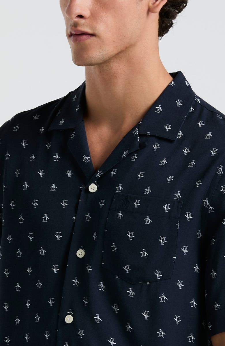 Original Penguin Logo Print Camp Shirt, Alternate, color, Dark Sapphire