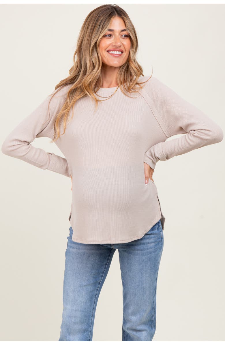 PinkBlush Baby Waffle Knit Long Sleeve Top, Alternate, color, Beige