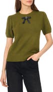 CeCe Bow Short Sleeve Crewneck Sweater