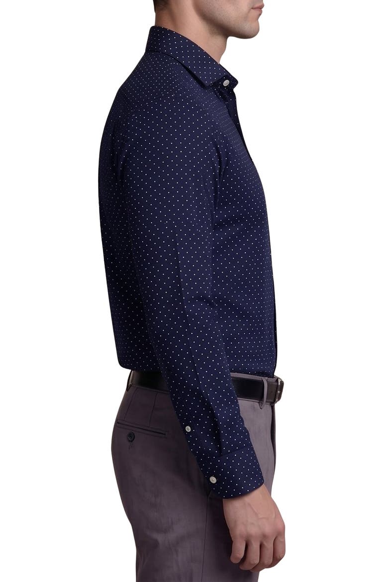Polka Dot Cotton Blend Dress Shirt, Alternate, color, NAVY BLUE