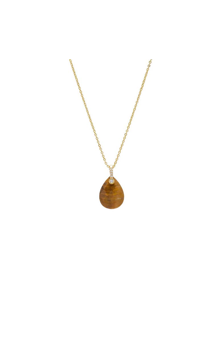 BY ADINA EDEN Pave Teardrop Natural Stone Pendant Necklace, Main, color, Tiger Eye