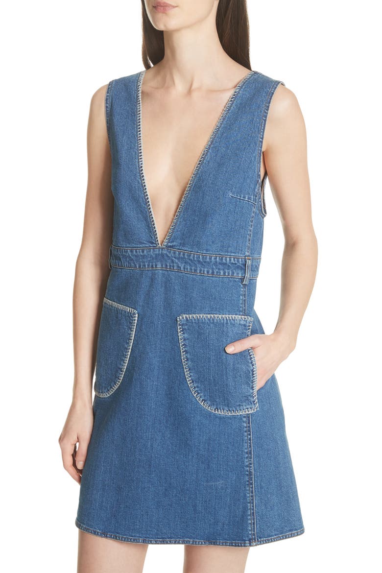 Denim Overall Dress, Alternate, color, SHADY COBALT