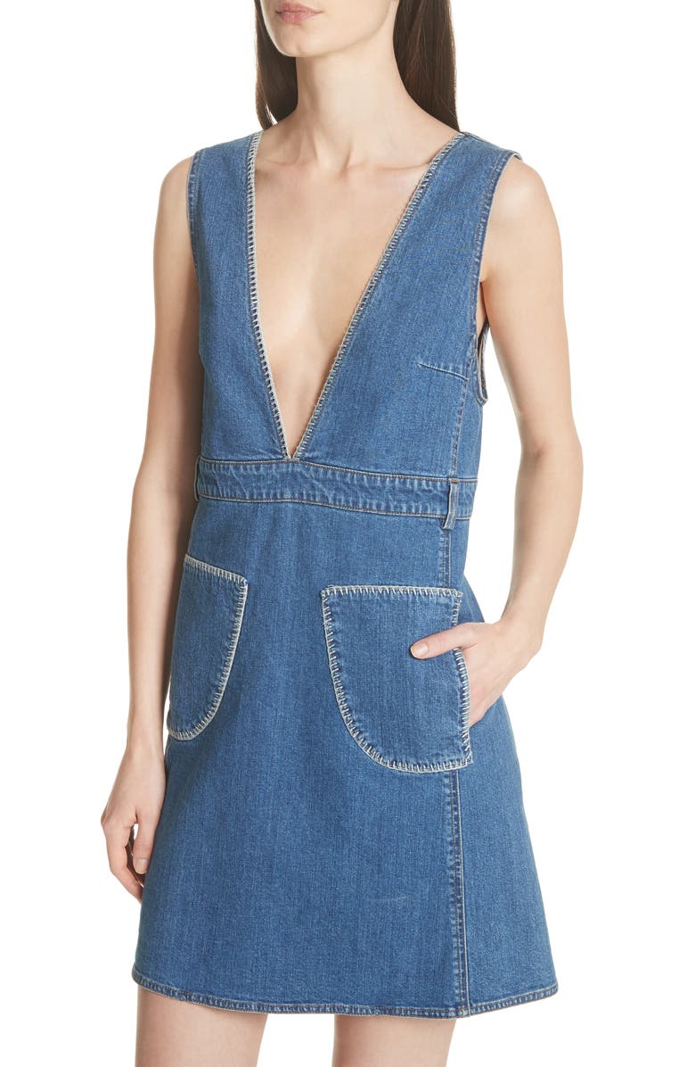 See by Chloé Denim Overall Dress, Alternate, color, 
