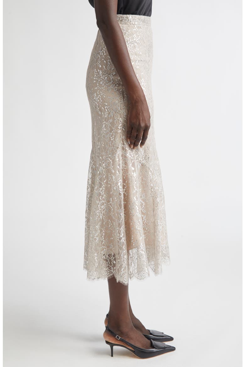 Fluted Metallic Lace Skirt, Alternate, color, SILVER