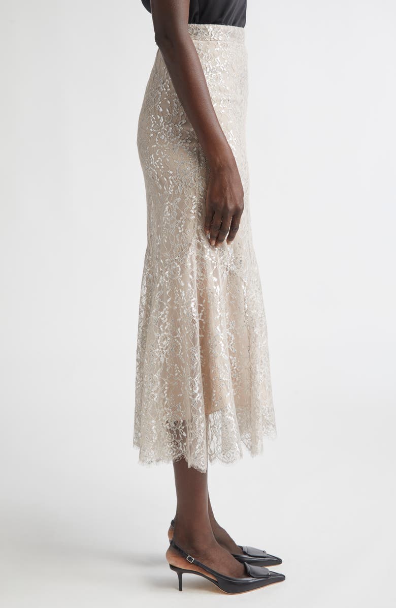 Erdem Fluted Metallic Lace Skirt, Alternate, color, Silver