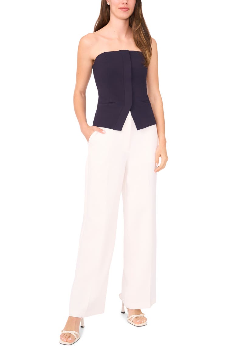 Strapless Ponte Tailored Weskit Top, Alternate, color, NAVY DEPTHS
