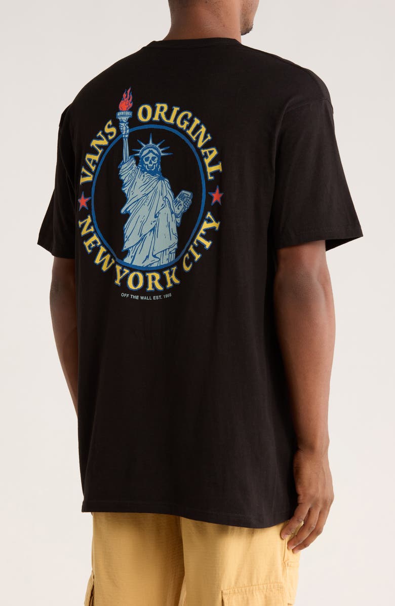 Vans NYC Liberty Skull Logo Graphic T-Shirt, Alternate, color, Black