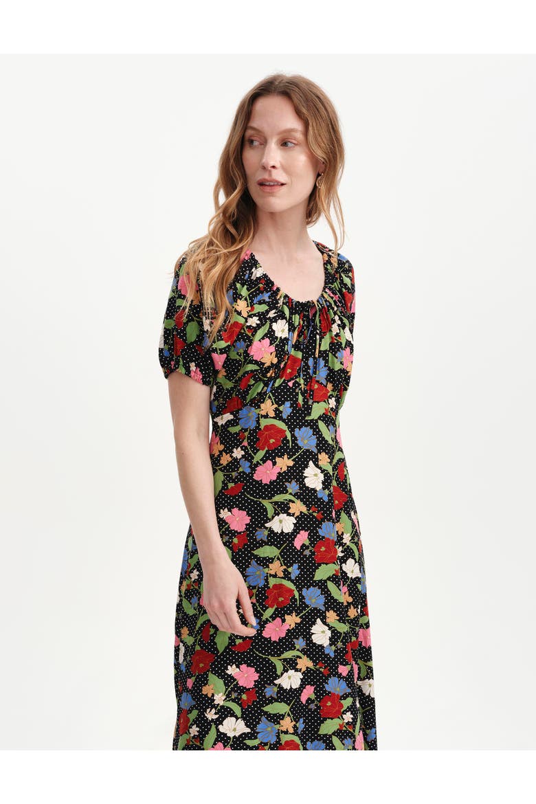 Jada Puff Sleeve Midi Dress, Alternate, color, Black Floral