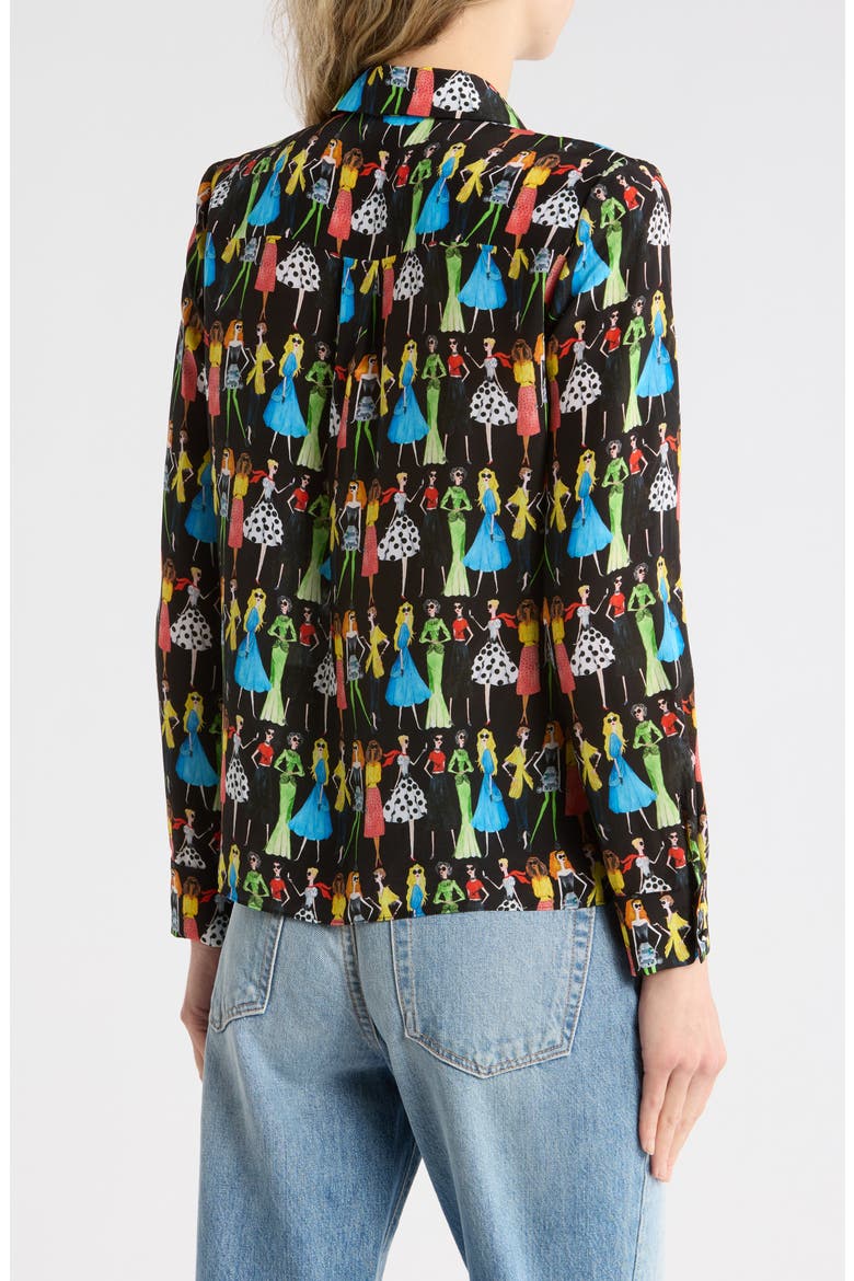 Willa Staceface Silk Button-Up Shirt, Alternate, color, CLUB STACE BLACK