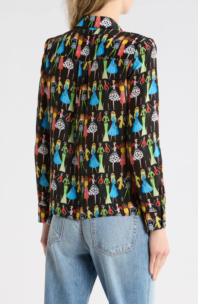 Alice + Olivia Willa Staceface Silk Button-Up Shirt, Alternate, color, Club Stace Black