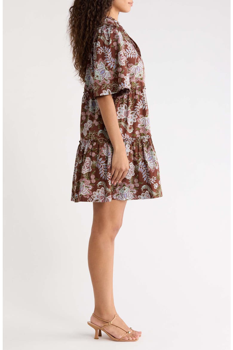 Floral Print Split Neck Shift Dress, Alternate, color, BROWN-FLORAL