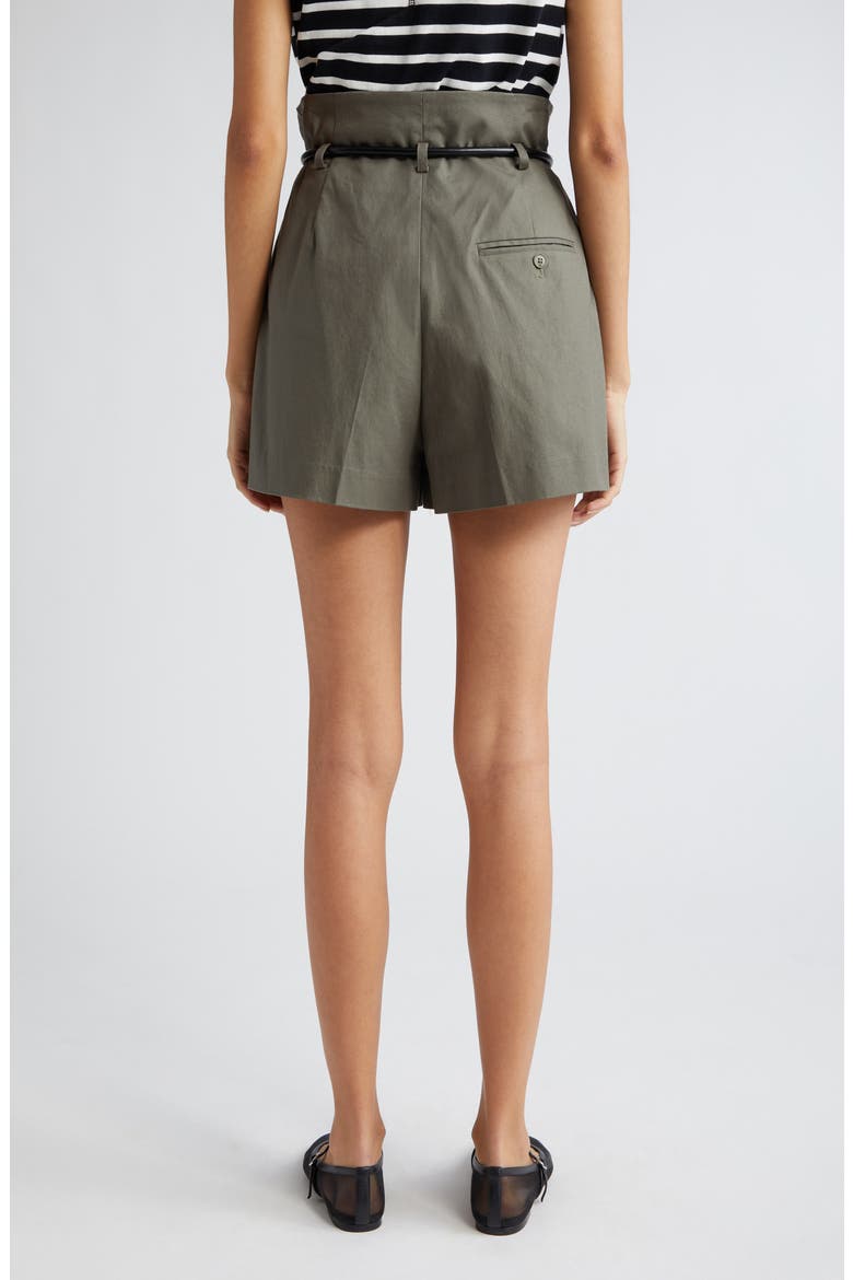 Origami Belted Stretch Cotton Shorts, Alternate, color, ARMY