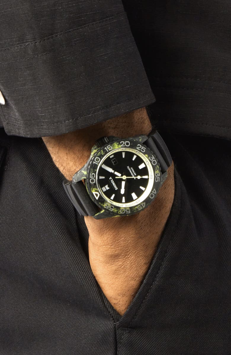 Shinola Monster Forged Carbon Automatic Dive Watch Gift Set, 45mm, Alternate, color, Black