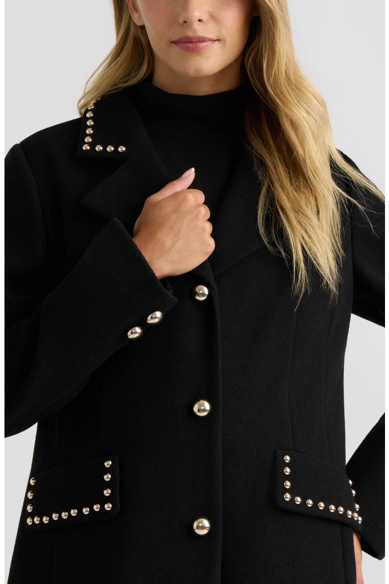 Studded Faux Wool Maxi Coat, Alternate, color, BLACK