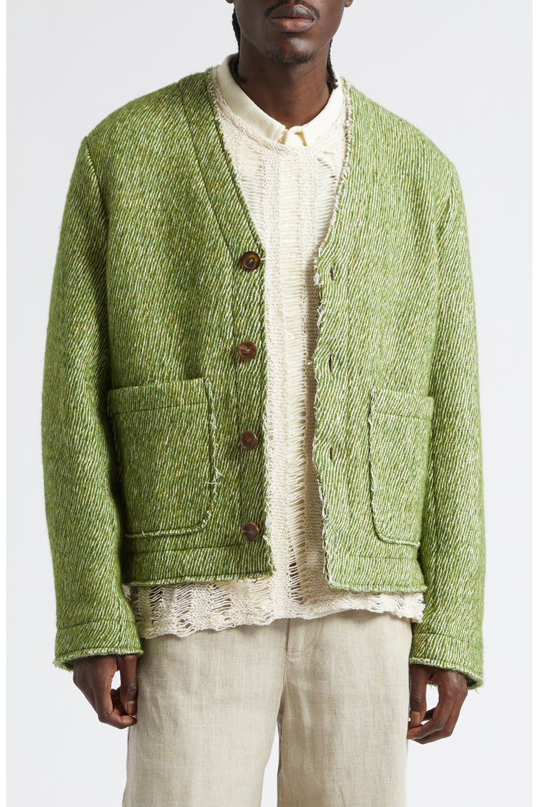 Pavel Fray Edge Cotton & Virgin Wool Cardigan, Main, color, ERUCA GREEN TWILL