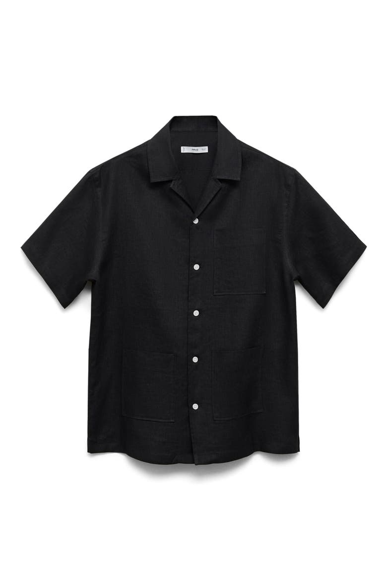 Short Sleeve Linen Button-Up Shirt, Alternate, color, BLACK