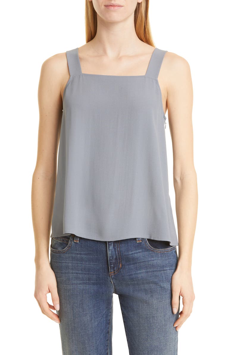 Eileen Fisher Square Neck Silk Camisole, Main, color, Steel