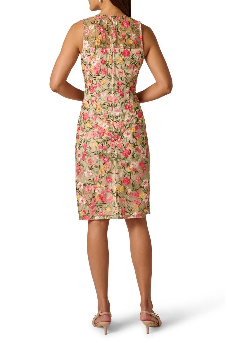 Floral Embroidered Illusion Sheath Dress, Alternate, color, CORAL MULTI