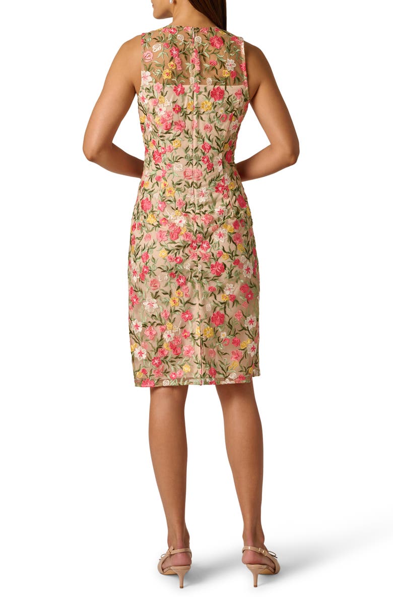 Adrianna Papell Floral Embroidered Illusion Sheath Dress, Alternate, color, Coral Multi