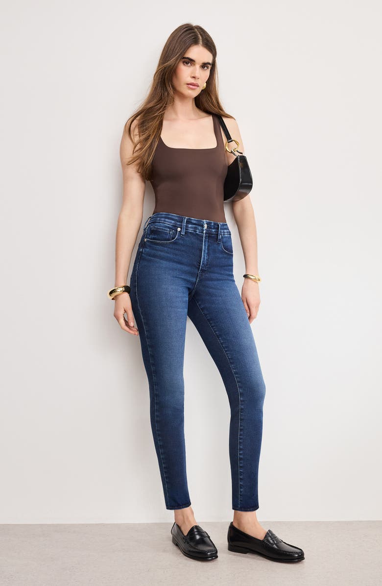 Good American Soft-Tech Good Legs Frayed Skinny Jeans, Alternate, color, Indigo1068