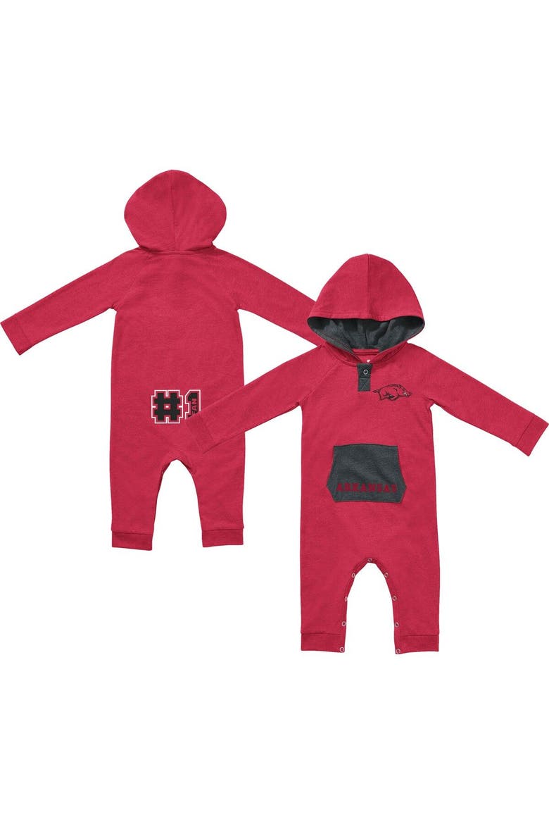 Newborn & Infant Colosseum Cardinal Arkansas Razorbacks Henry Pocketed Raglan Hoodie Romper, Main, color, Cardinal
