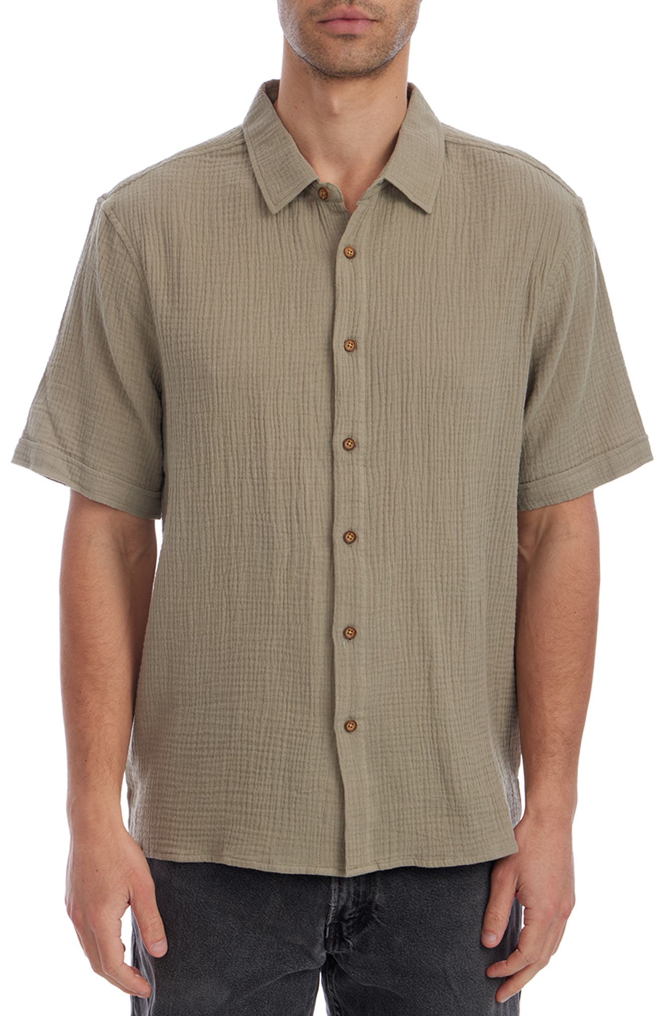 PX Short Sleeve Cotton Gauze Button-Up Shirt