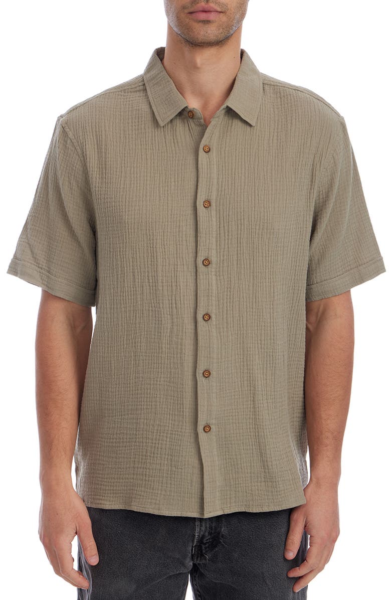 PX Short Sleeve Cotton Gauze Button-Up Shirt, Main, color, Olive