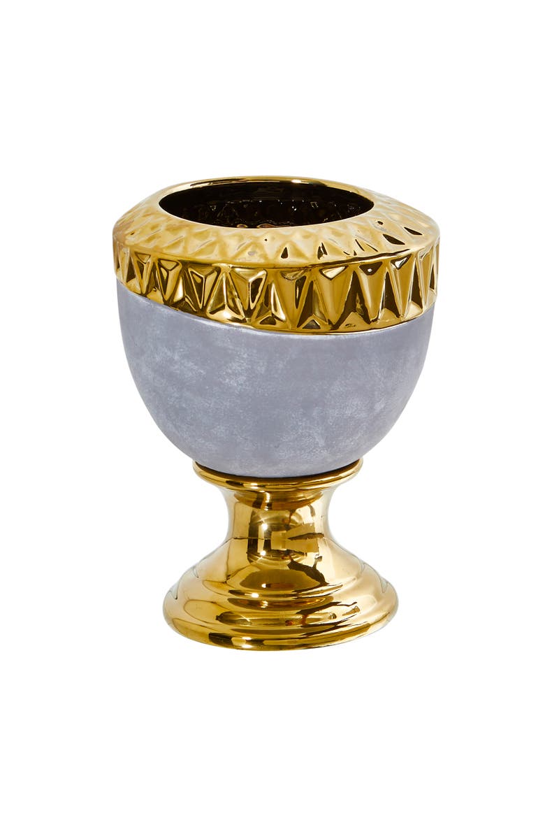 9.25-in Regal Stone Urn with Gold Accents, Main, color, Gray