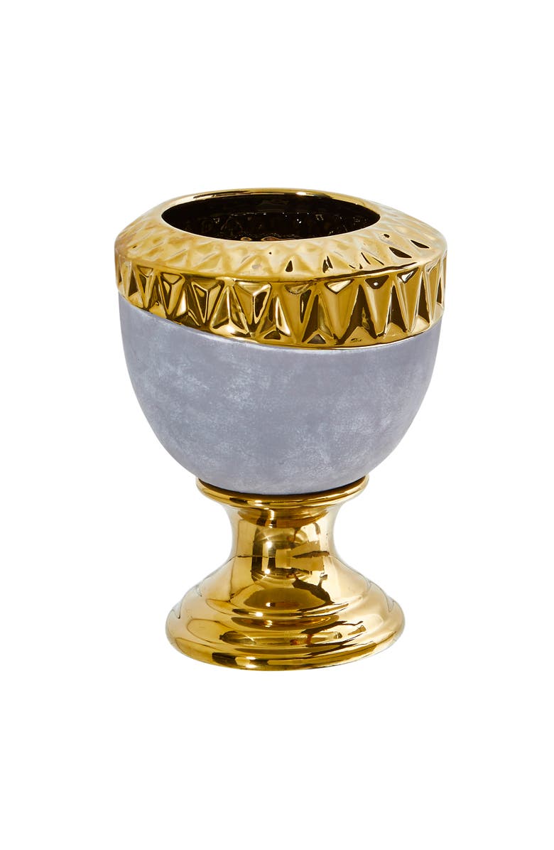 NEARLY NATURAL 9.25-in Regal Stone Urn with Gold Accents, Main, color, Gray