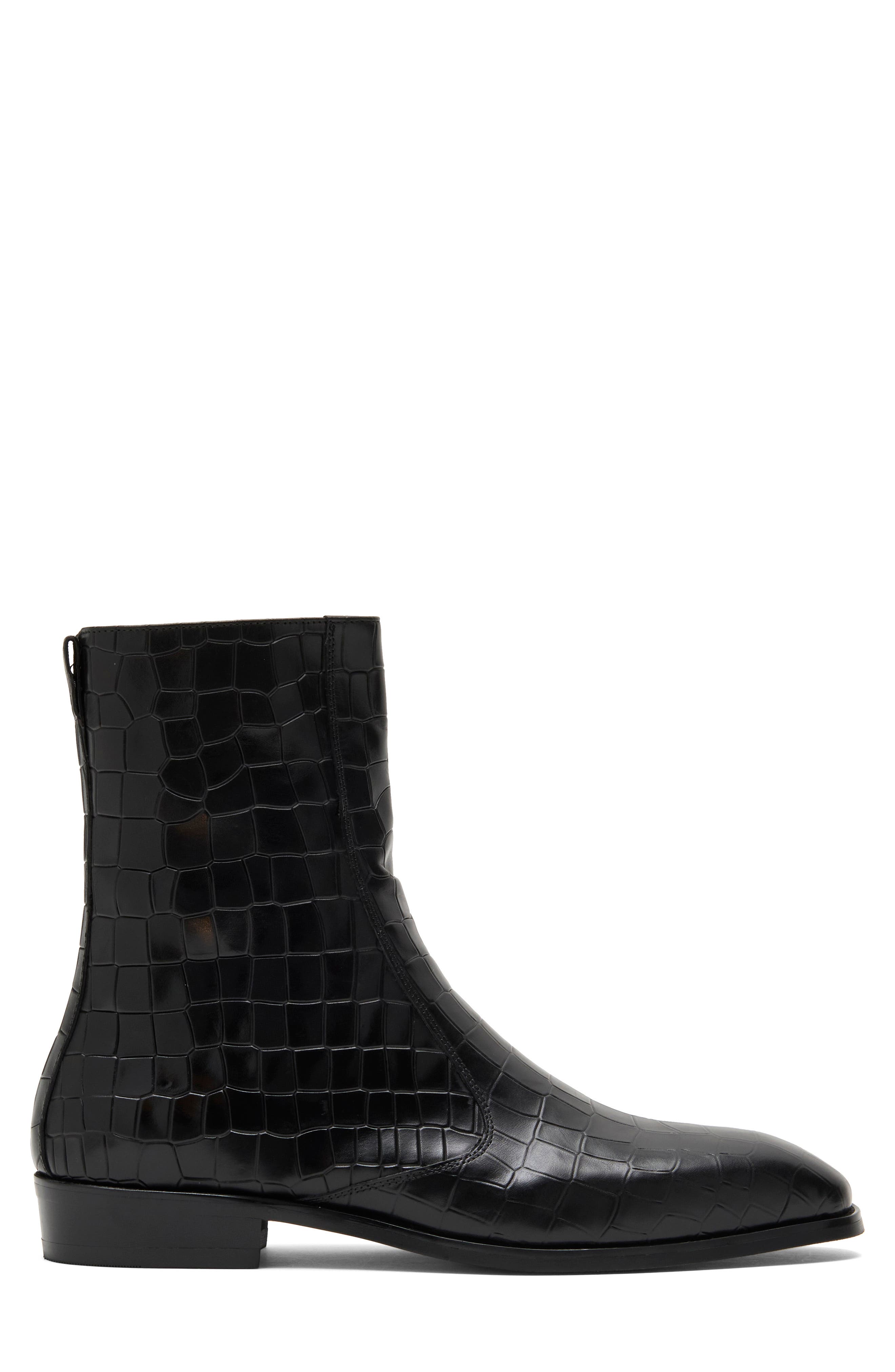 Amadeus Alligator Embossed Leather Boot, Alternate, color, BLACK