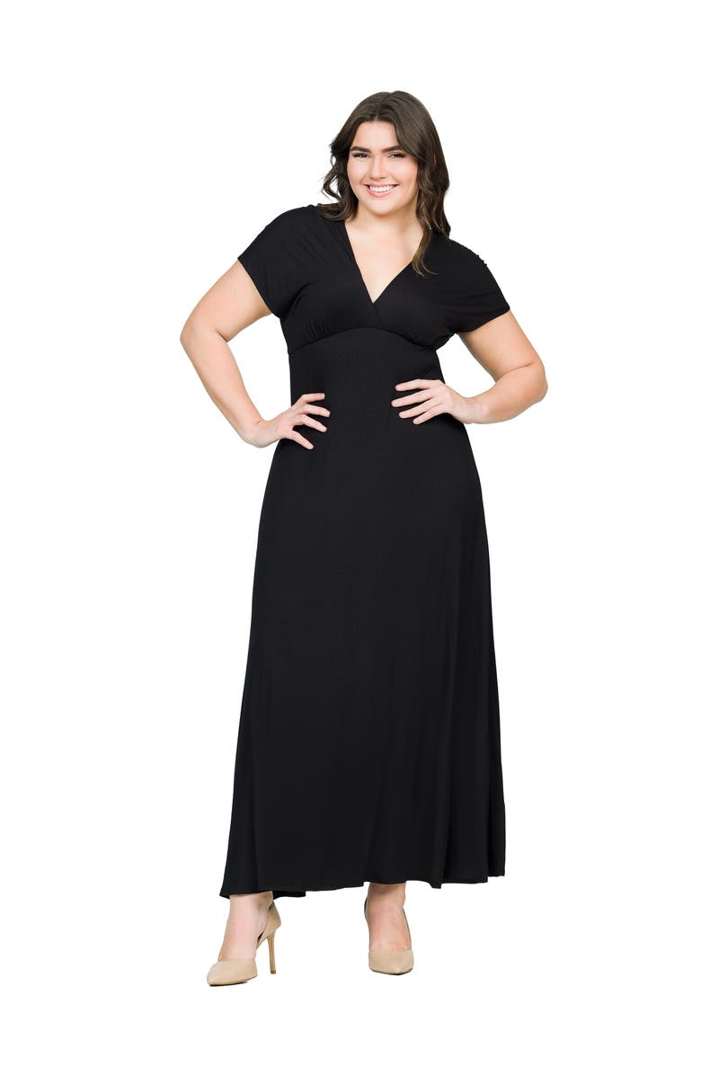 24seven Comfort Apparel Empire Waist V-Neck Maxi Dress, Main, color, Black