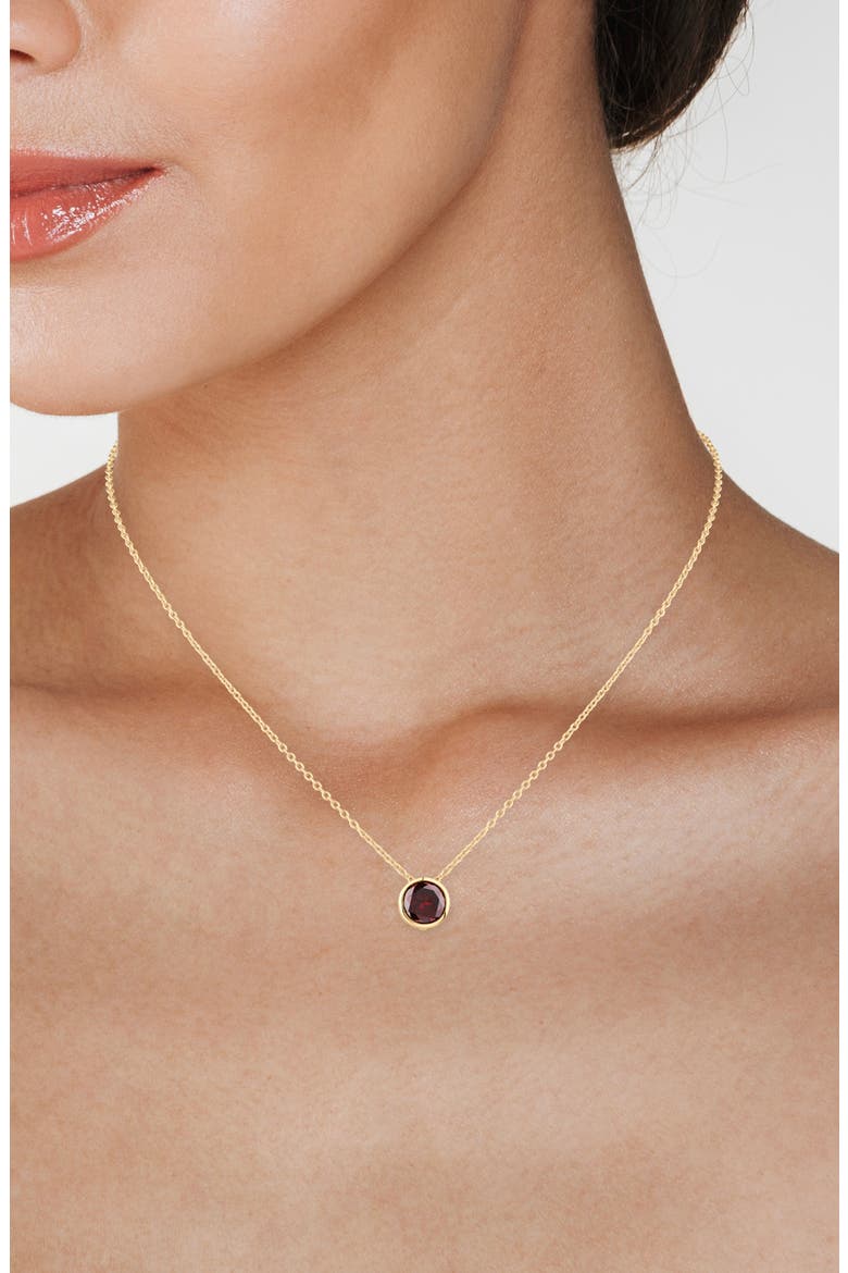 Birthstone Cubic Zirconia Bezel Pendant Necklace, Alternate, color, GARNET/ GOLD
