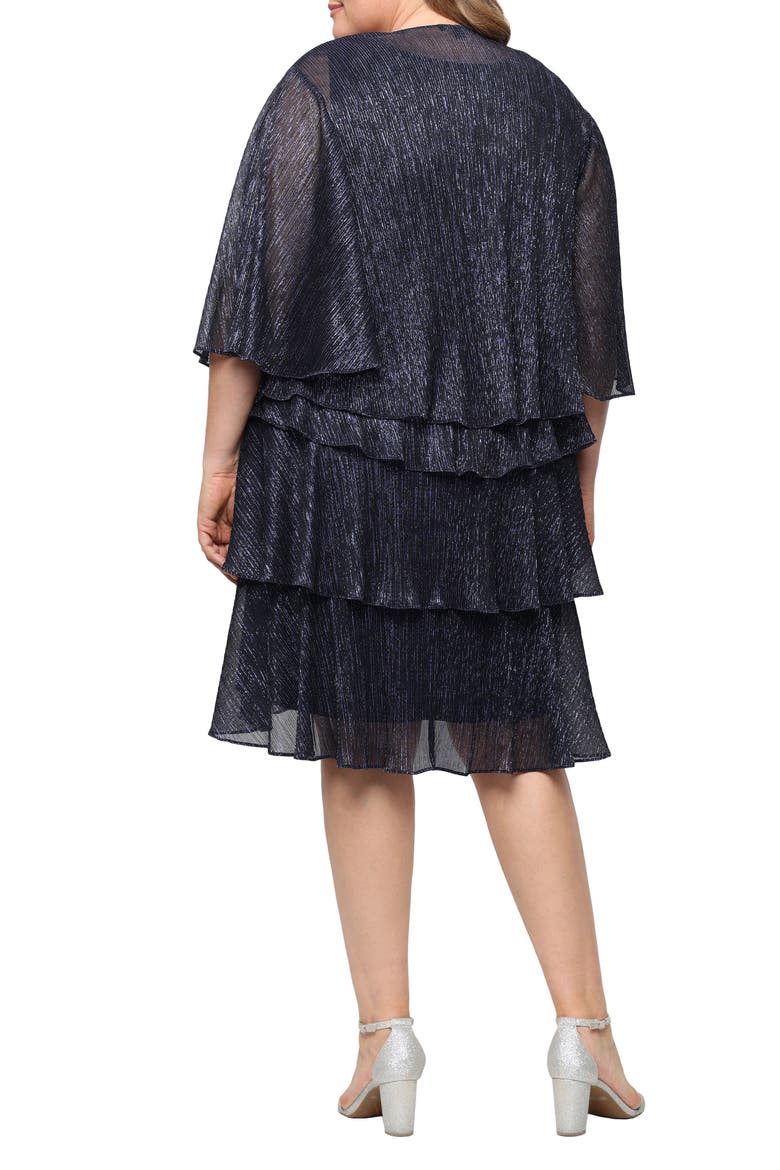 Tiered Ruffle Dress with Jacket, Alternate, color, NAVY