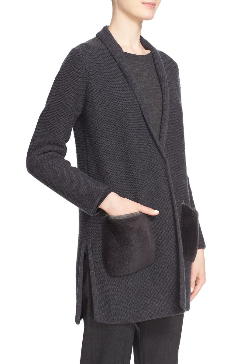 Fabiana Filippi Wool Blend Shawl Cardigan with Genuine Shearling Patch Pockets, Alternate, color,
