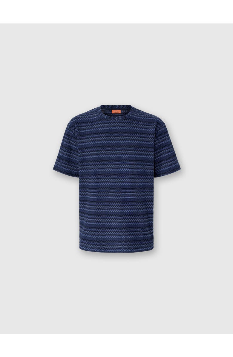 Missoni Crew Neck T-shirt With Micro Zigzag, Main, color, Blue