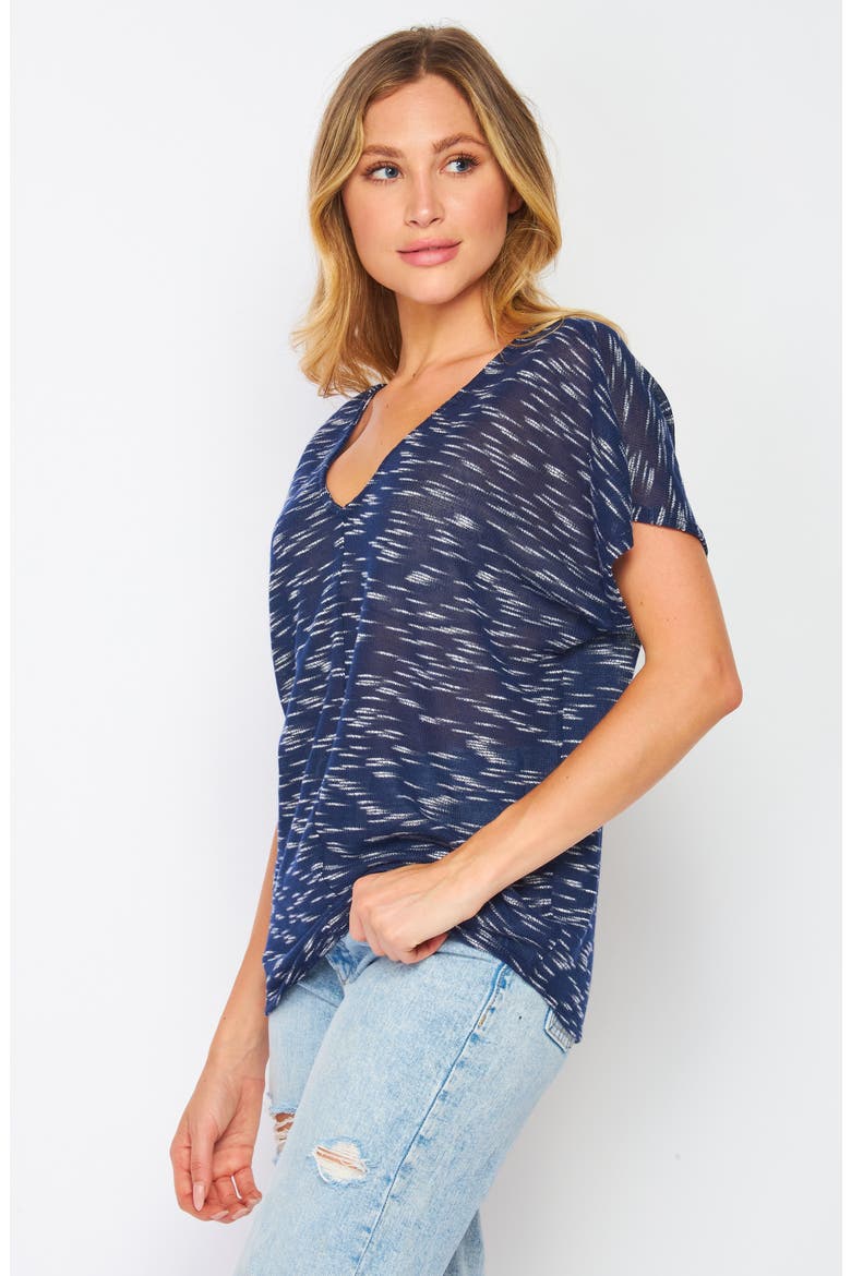 Double V-Neck Slub Knit Top, Alternate, color, NAVY