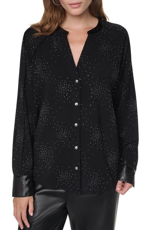 Firework Embellished Shirt with Faux Leather Cuffs