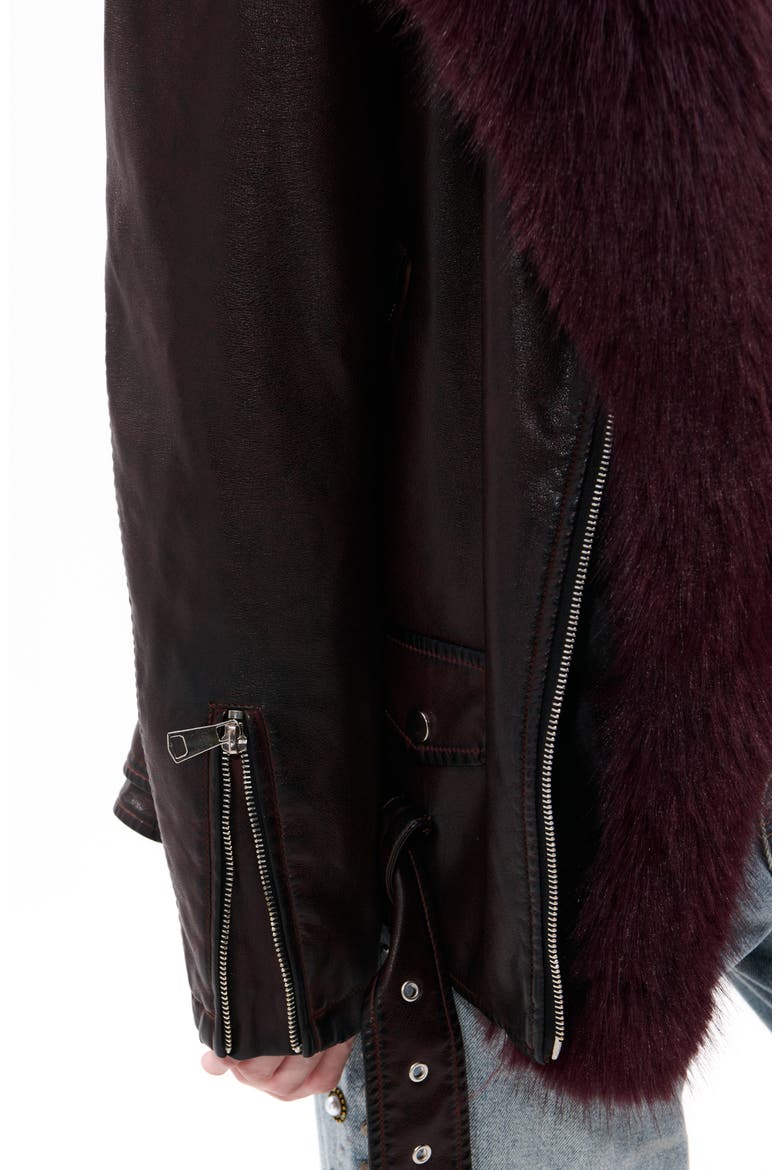 Aurelia Faux Leather Moto Jacket with Removable Faux Fur Collar, Alternate, color, BURGUNDY