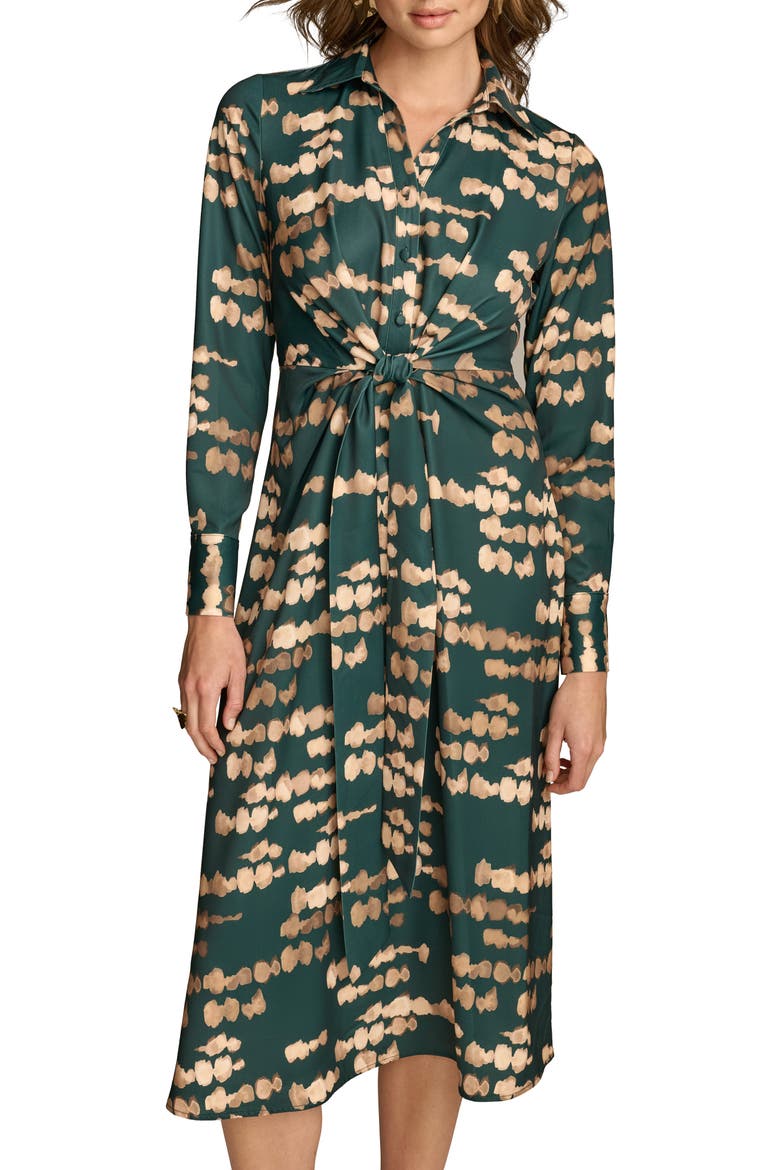Abstract Print Long Sleeve Shirtdress, Alternate, color, SPRUCE/ GOLD MULTI
