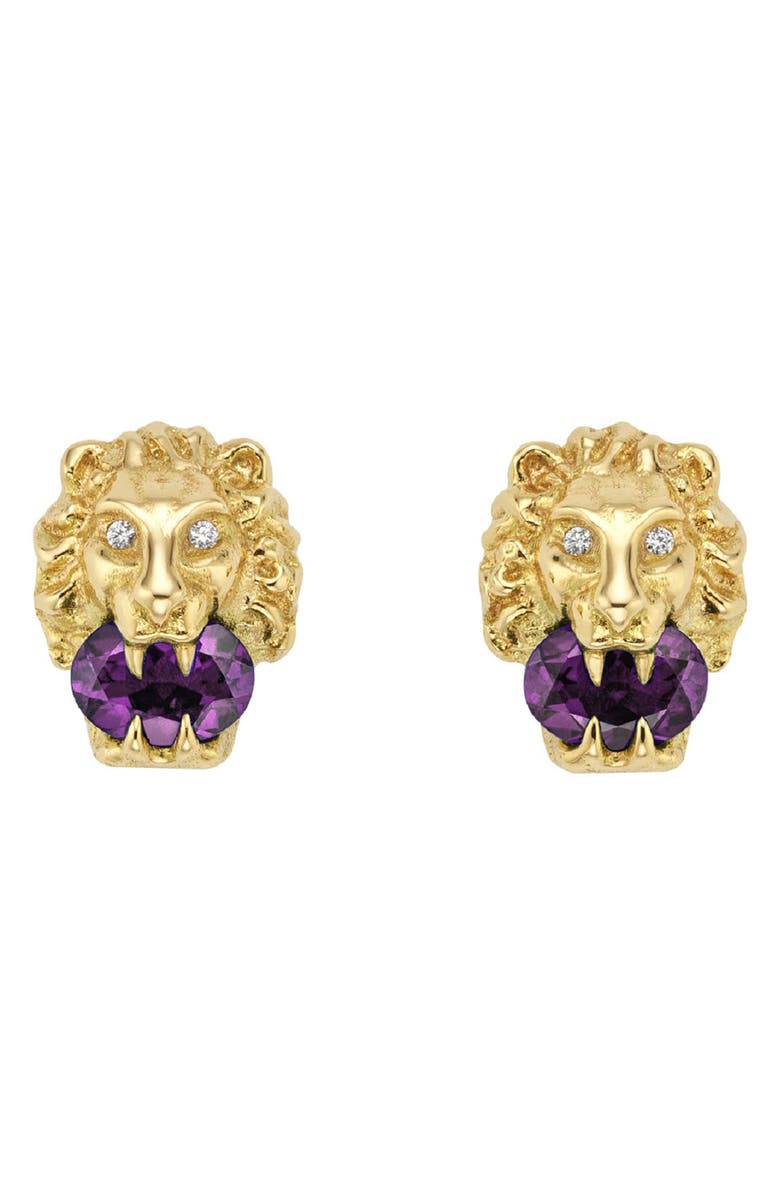 Gucci Lion Head Diamond & Stone Stud Earrings, Main, color, 