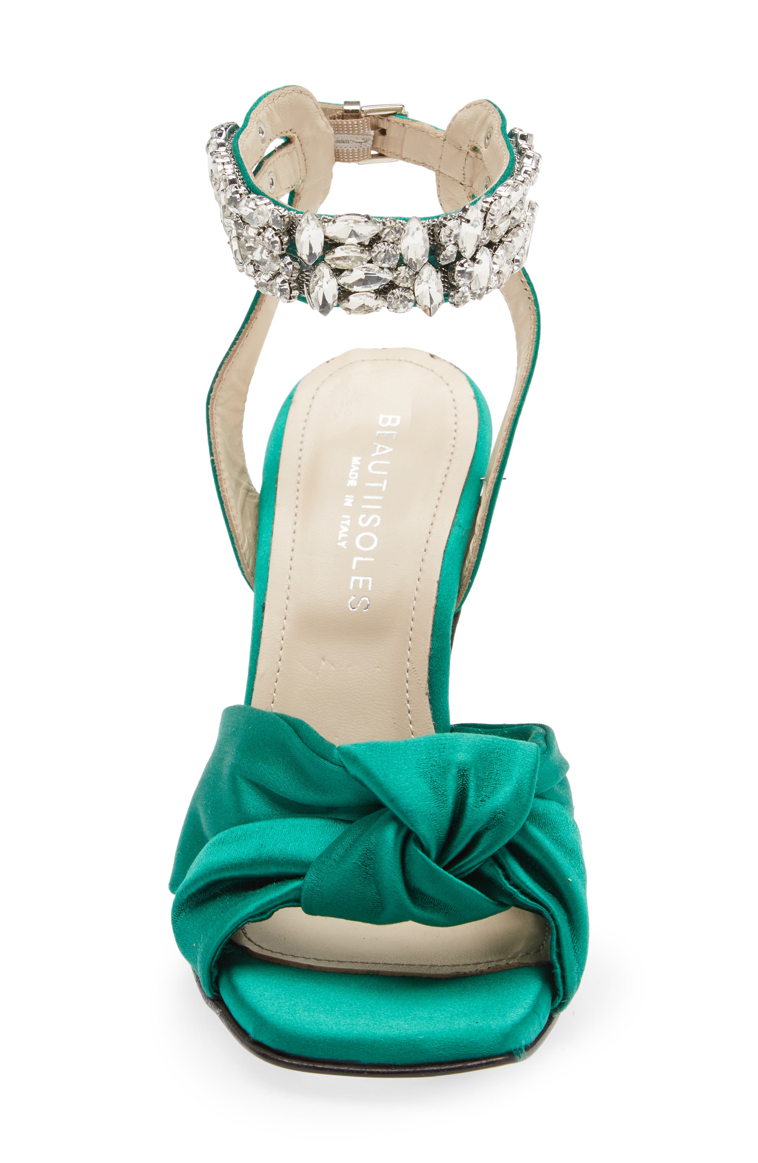 Callie Sandal, Alternate, color, GREEN SILK SATIN WRAPPED