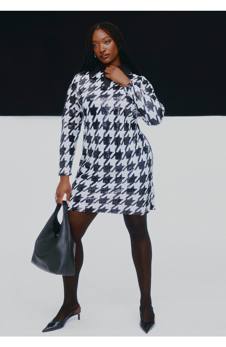 ELOQUII Houndstooth Sequin Mini With Collar, Main, color, 