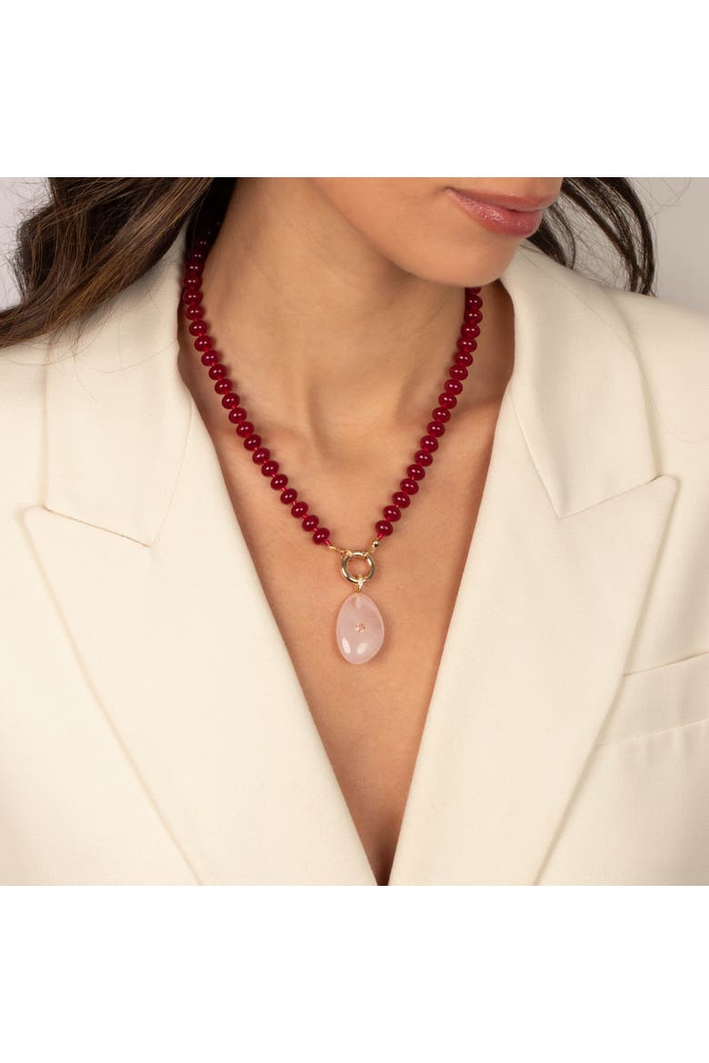 Magenta Beaded Clicker Necklace, Alternate, color, Red