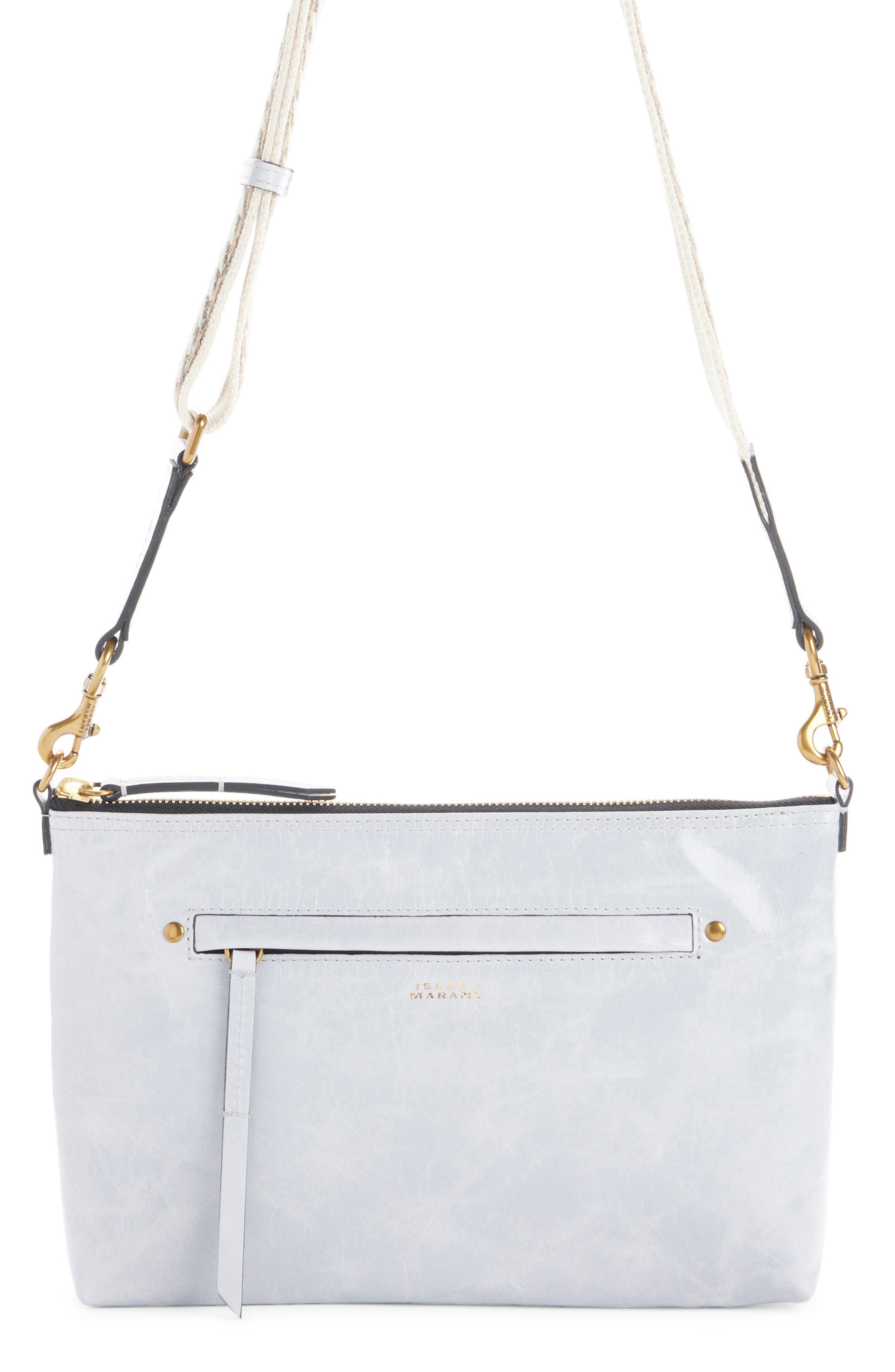 Isabel Marant Nessah Leather Crossbody Bag, Main, color, Light Grey