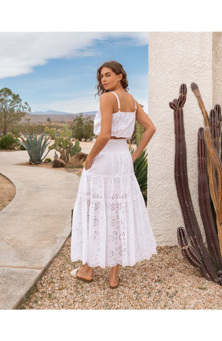 Change of Scenery Charlie Eyelet Embroidered Smock Waist Slit Skirt, Alternate, color, Fresh White