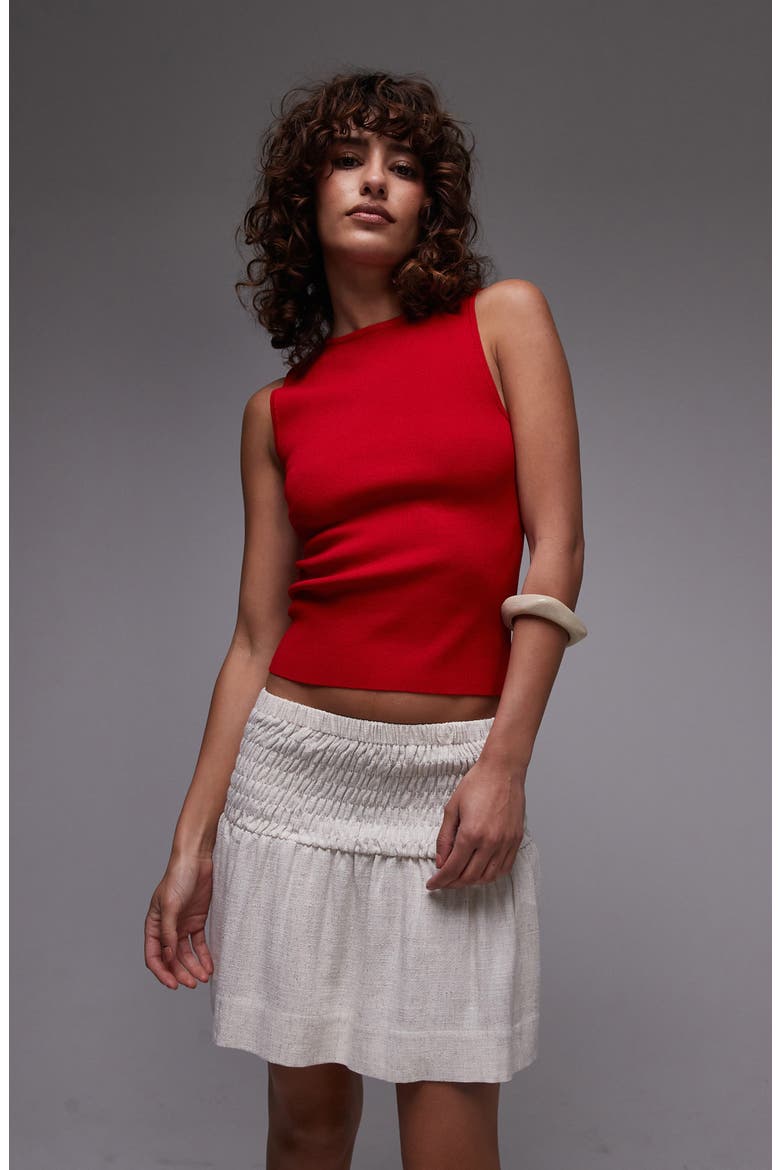 Smocked High Waist Miniskirt, Alternate, color, BEIGE