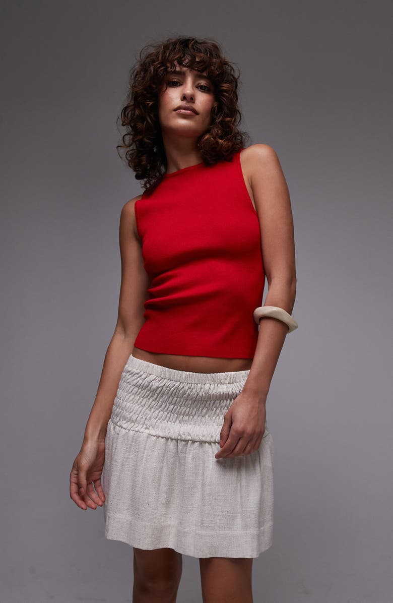 Topshop Smocked High Waist Miniskirt, Alternate, color, Beige