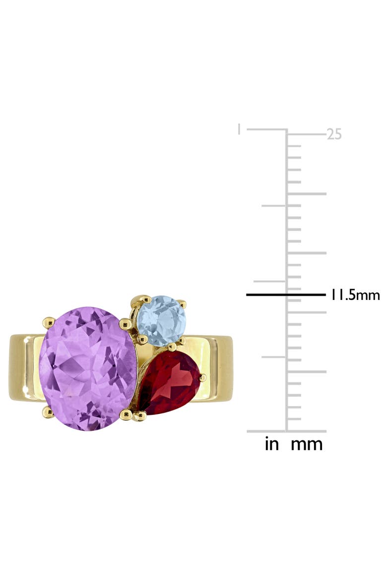Gemstone Multi-Shape 3-Stone Ring Sterling Silver, Alternate, color, Pink Amethyst/Yellow-Plated